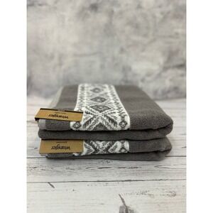 Wrangler Set of 2 Quick Dry Bath Towels Gray Southwestern Geometric Border NEW
